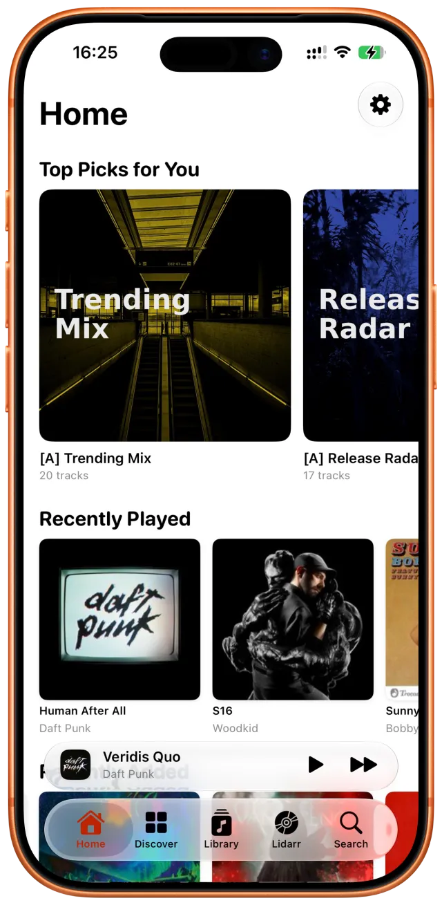 Home with Top Picks and Recently Played
