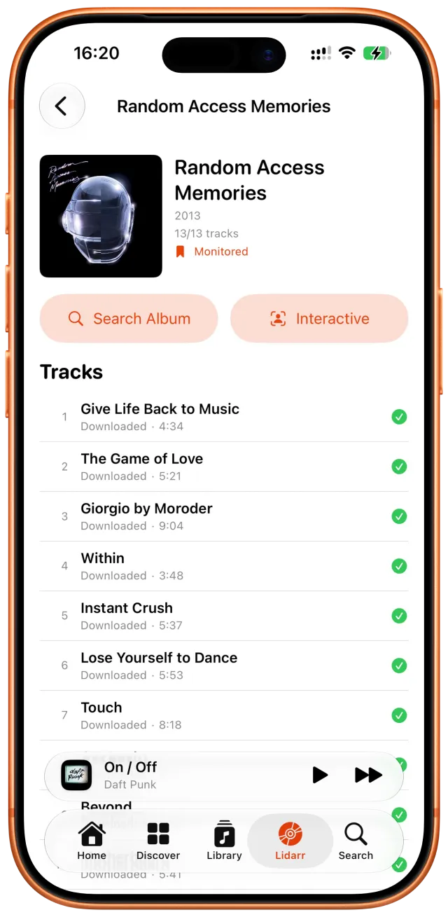 Lidarr album with interactive search